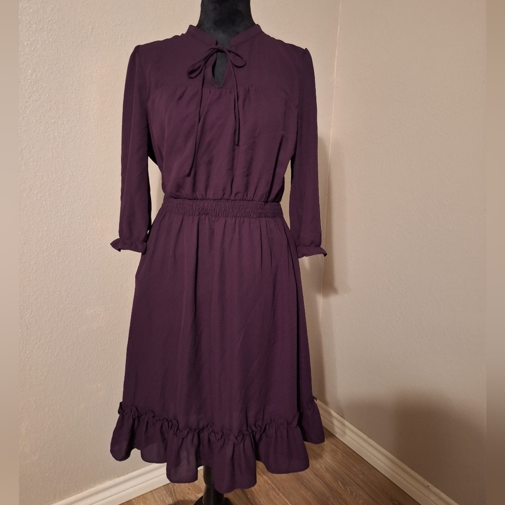 Medium Allegra K Women's Long Sleeve Plum Purple Mini Dress